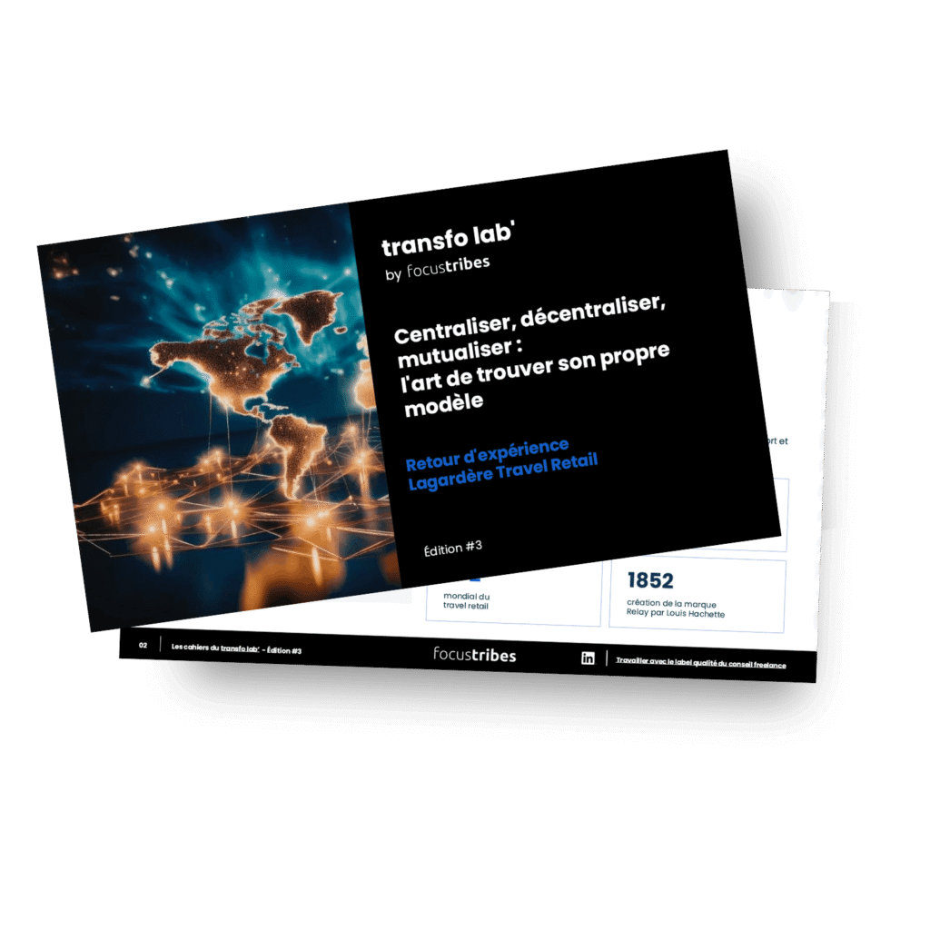 Couverture Transfo Lab FocusTribes sur la centralisation et décentralisation avec carte du monde connectée.
